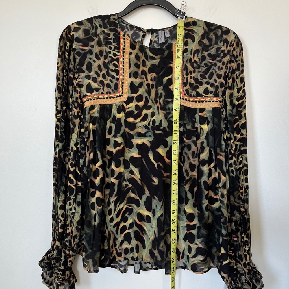 Bl^nk London Joelle Leopard Print Peasant Blouse XS Black Green - Picture 12 of 16